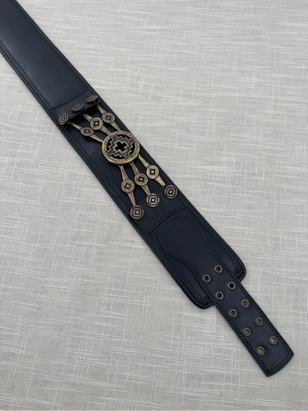 Genuine Leather Southwestern Concho Waist Belt Black Wide Western Boho Festival